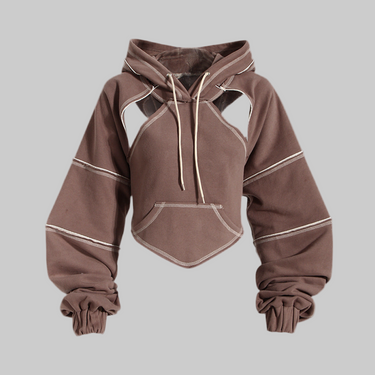 Neutral Cropped Hoodie Women Spring Bandage Dress Blouse Waistcoat Hiphop Long Sleeve Top - Modestly Vogue